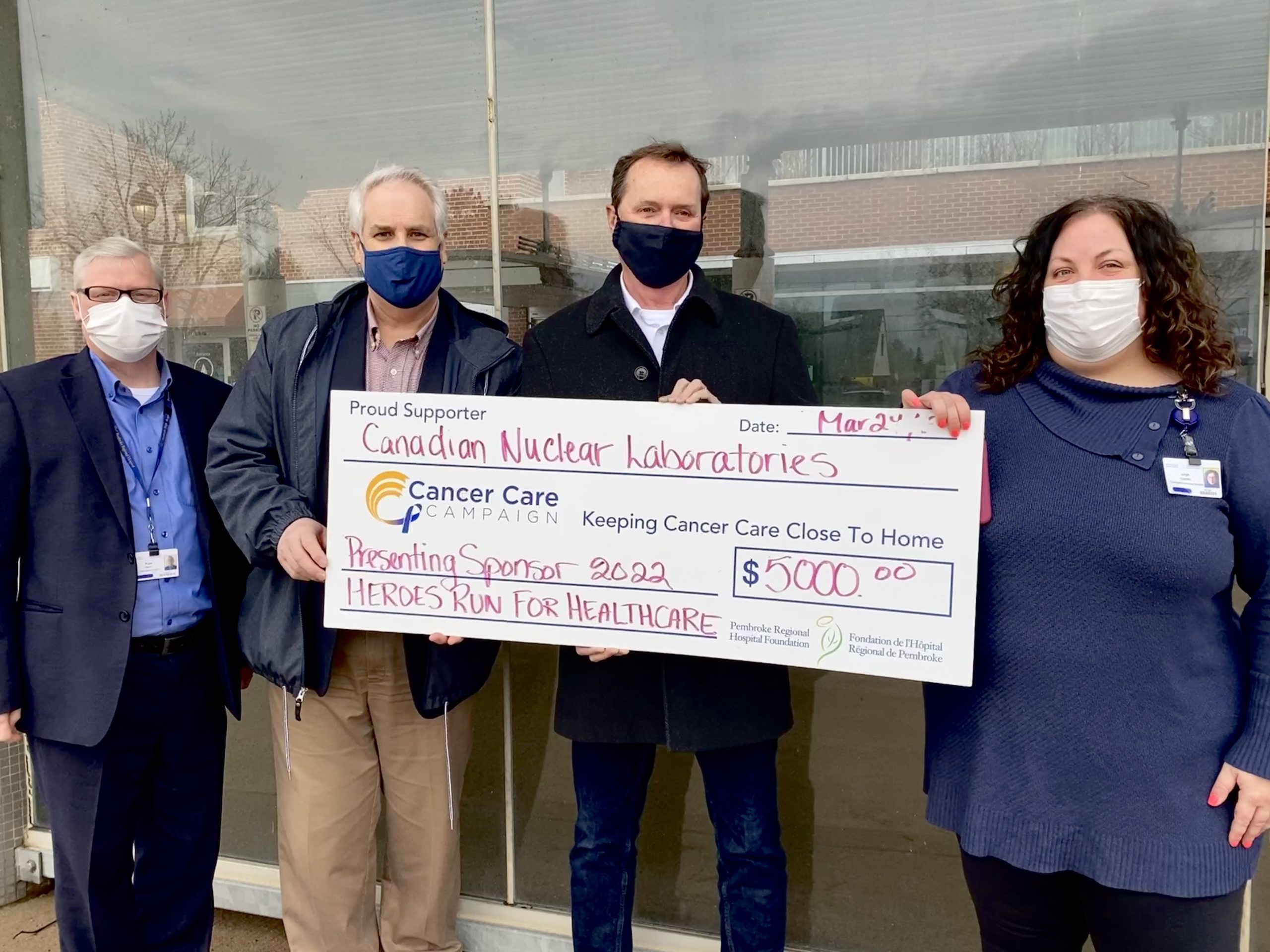 Canadian Nuclear Laboratories donates five thousand dollars to the Pembroke Regional Hospital Foundation's Cancer Care Campaign